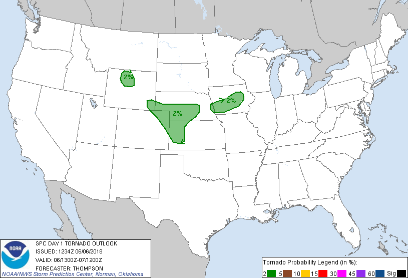 20180606 1300 UTC Day 1 Tornado Probabilities Graphic