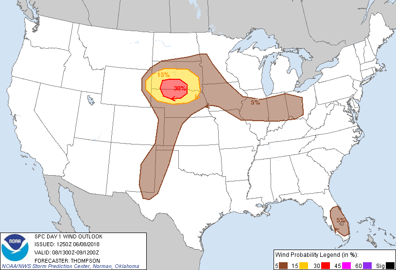 20180608 1300 UTC Day 1 Damaging Wind Probabilities Graphic