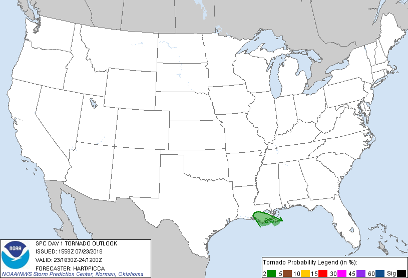 20180723 1630 UTC Day 1 Tornado Probabilities Graphic