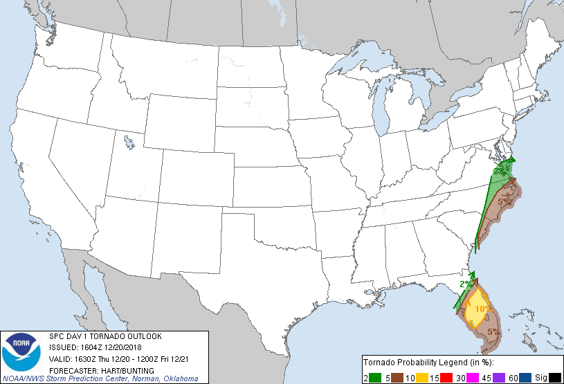 20181220 1630 UTC Day 1 Tornado Probabilities Graphic