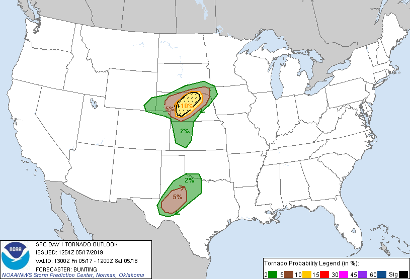 20190517 1300 UTC Day 1 Tornado Probabilities Graphic