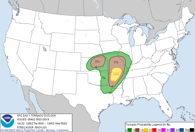 20190521 1200 UTC Day 1 Tornado Probabilities Graphic