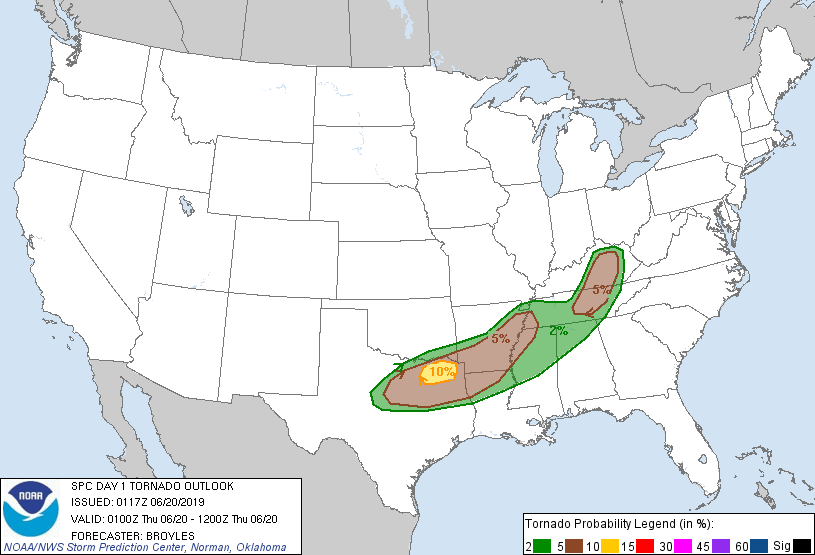 20190620 0100 UTC Day 1 Tornado Probabilities Graphic