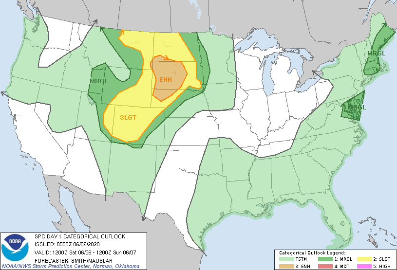 SPC Day 1 outlook with Slight Risk across much of Colorado.
