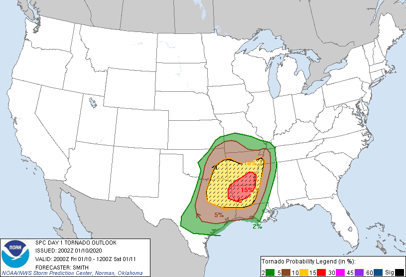 20200110 2000 UTC Day 1 Tornado Probabilities Graphic