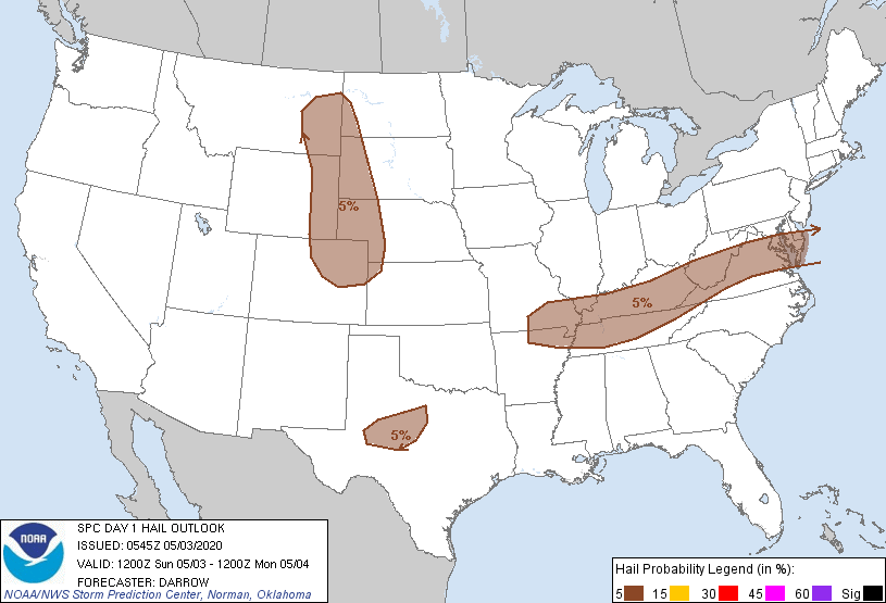 20200503 1200 UTC Day 1 Large Hail Probabilities Graphic