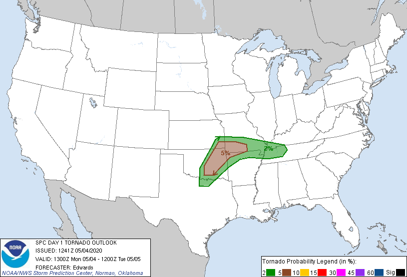 20200504 1300 UTC Day 1 Tornado Probabilities Graphic