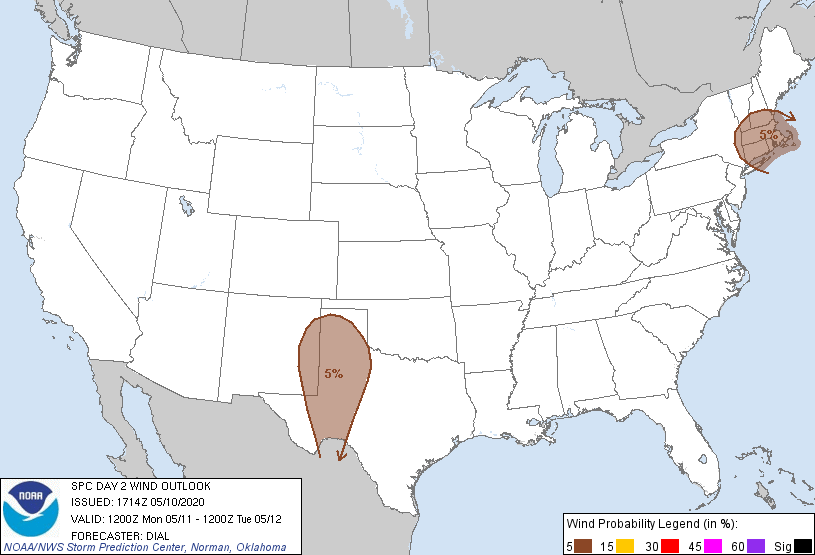 20200510 1730 UTC Day 2 Damaging Wind Probabilities Graphic