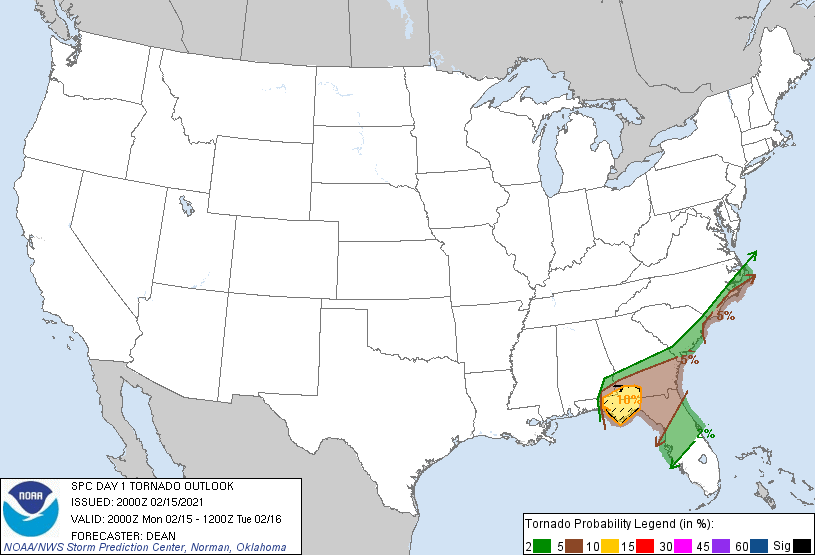 20210215 2000 UTC Day 1 Tornado Probabilities Graphic