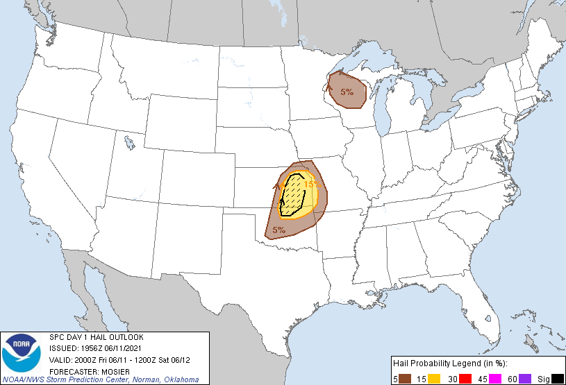 20210611 2000 UTC Day 1 Large Hail Probabilities Graphic