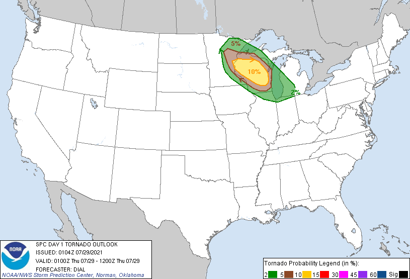 20210729 0100 UTC Day 1 Tornado Probabilities Graphic