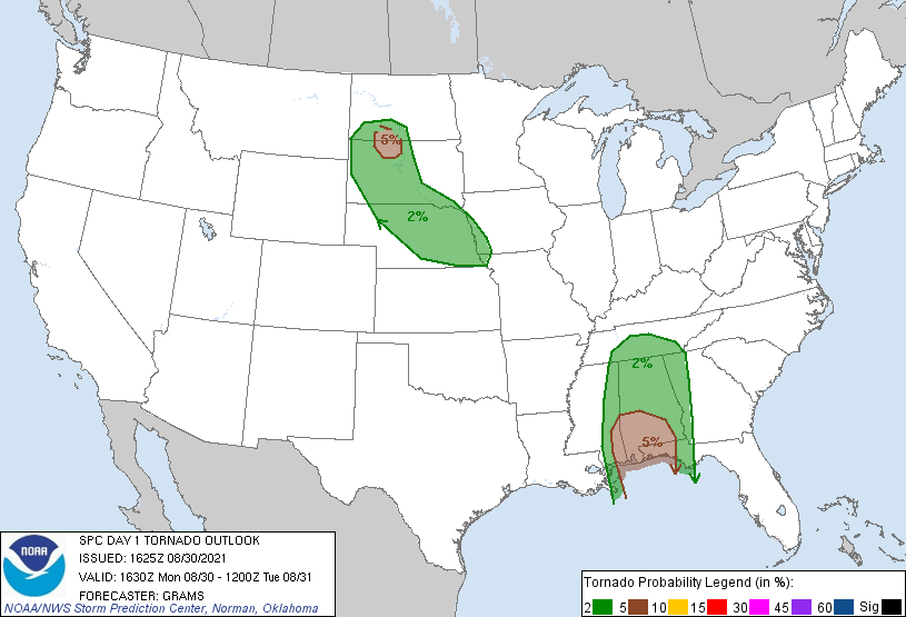 20210830 1630 UTC Day 1 Tornado Probabilities Graphic