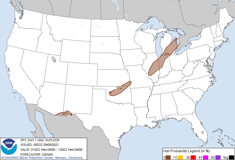 20210908 0100 UTC Day 1 Large Hail Probabilities Graphic