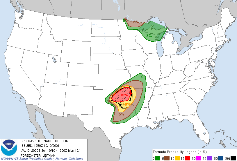 20211010 2000 UTC Day 1 Tornado Probabilities Graphic