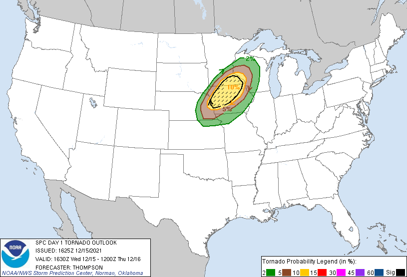 20211215 1630 UTC Day 1 Tornado Probabilities Graphic