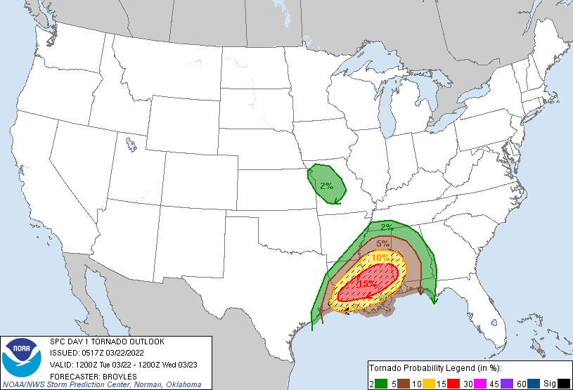 20220322 1200 UTC Day 1 Tornado Probabilities Graphic