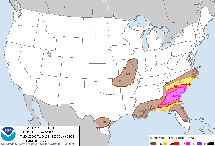 20220405 2000 UTC Day 1 Damaging Wind Probabilities Graphic