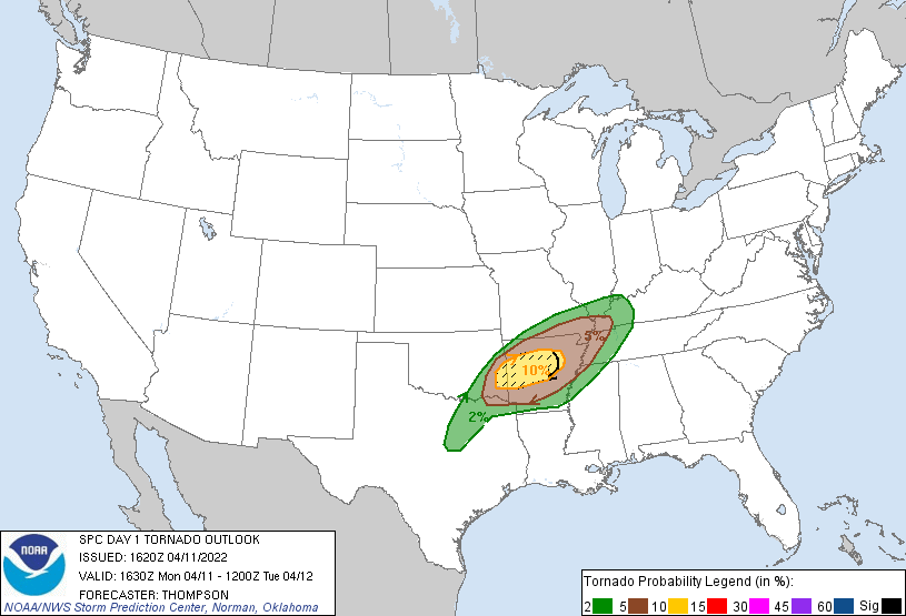 20220411 1630 UTC Day 1 Tornado Probabilities Graphic