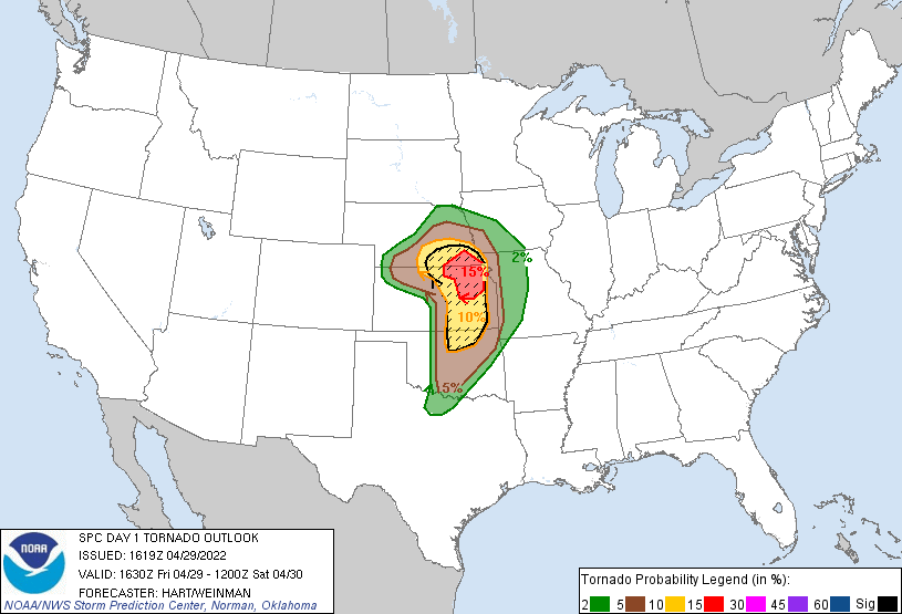 20220429 1630 UTC Day 1 Tornado Probabilities Graphic