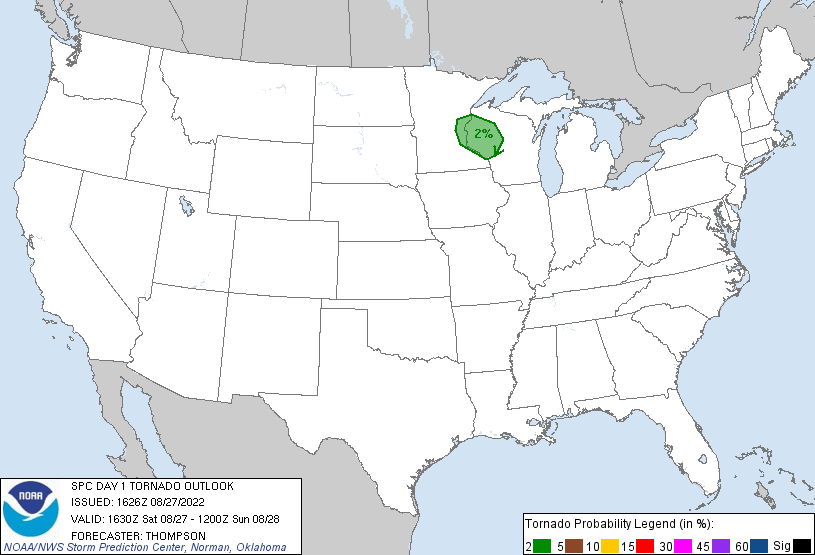 20220827 1630 UTC Day 1 Tornado Probabilities Graphic