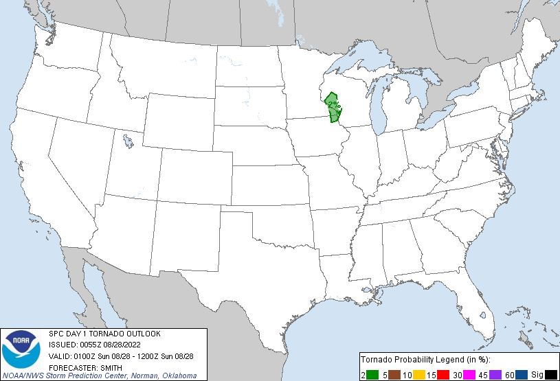 20220828 0100 UTC Day 1 Tornado Probabilities Graphic