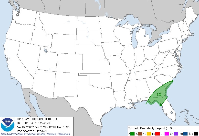 20230122 2000 UTC Day 1 Tornado Probabilities Graphic