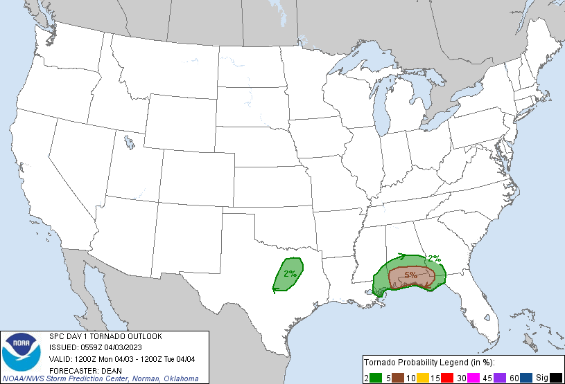 20230403 1200 UTC Day 1 Tornado Probabilities Graphic