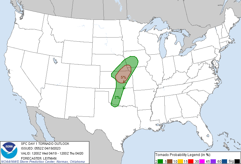 20230419 1200 UTC Day 1 Tornado Probabilities Graphic