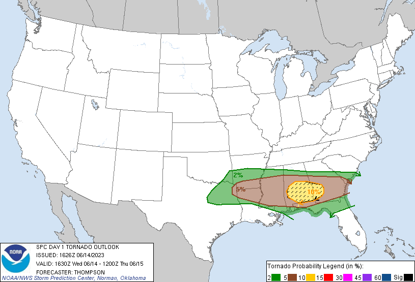 20230614 1630 UTC Day 1 Tornado Probabilities Graphic