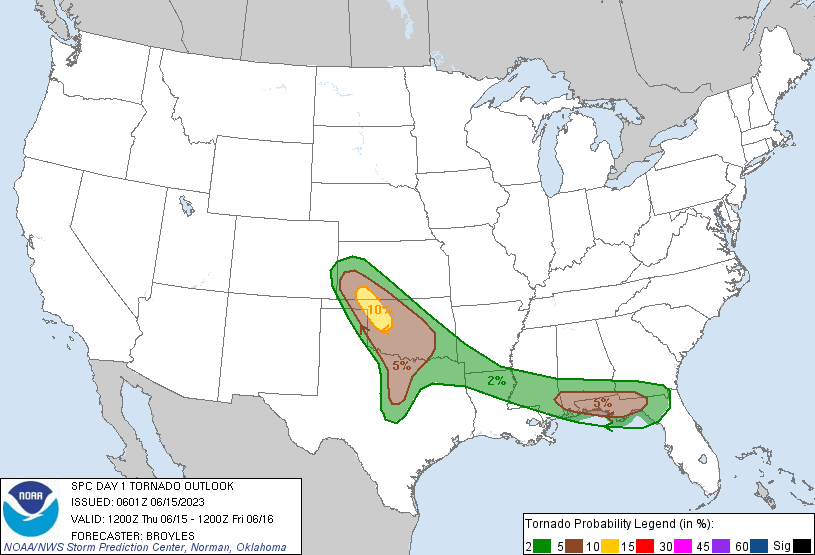 20230615 1200 UTC Day 1 Tornado Probabilities Graphic