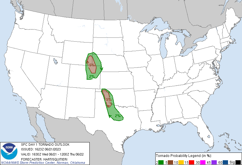 20230621 1630 UTC Day 1 Tornado Probabilities Graphic