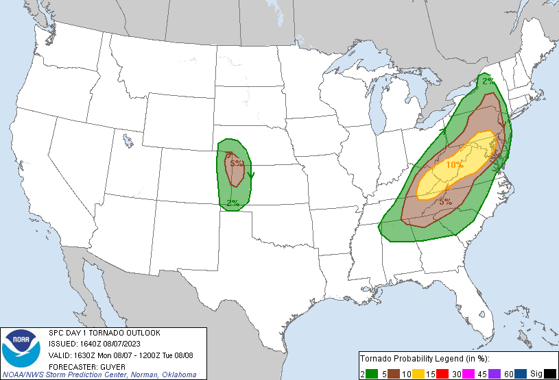 20230807 1630 UTC Day 1 Tornado Probabilities Graphic