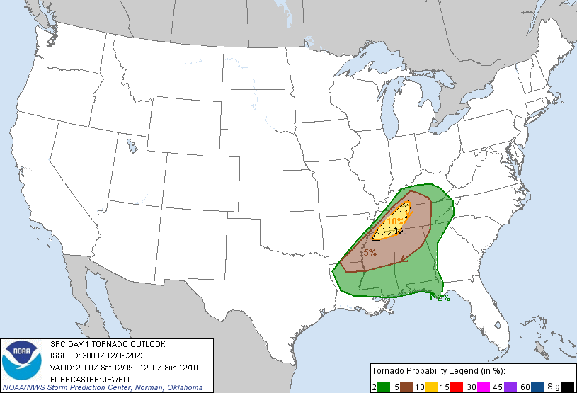 20231209 2000 UTC Day 1 Tornado Probabilities Graphic