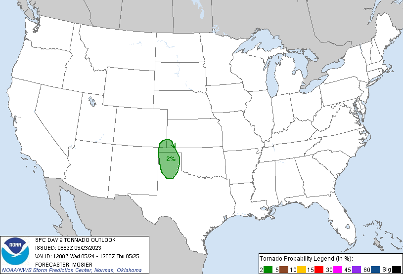 20230523 0600 UTC Day 2 Tornado Probabilities Graphic