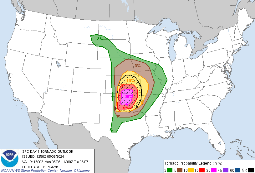 20240506 1300 UTC Day 1 Tornado Probabilities Graphic