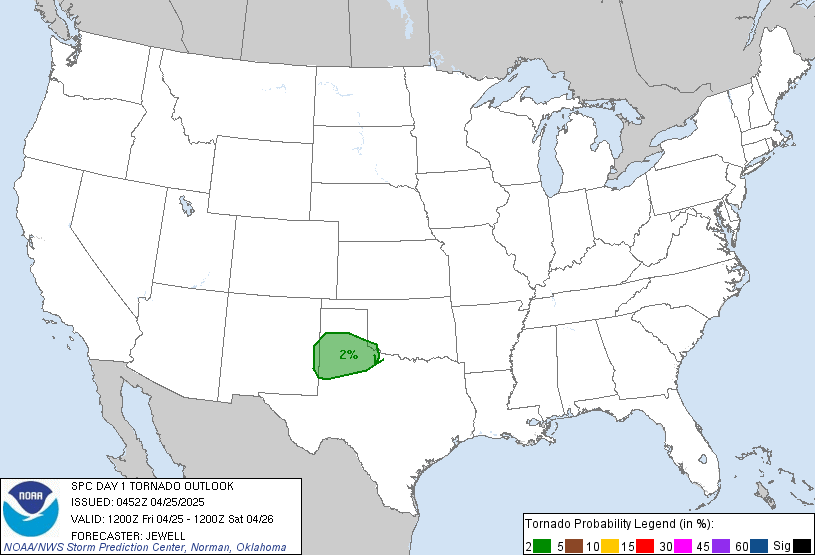 20190223 1200 UTC Day 1 Tornado Probabilities Graphic