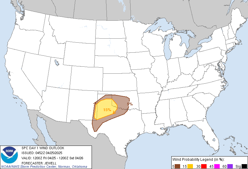 20190223 1200 UTC Day 1 Damaging Wind Probabilities Graphic