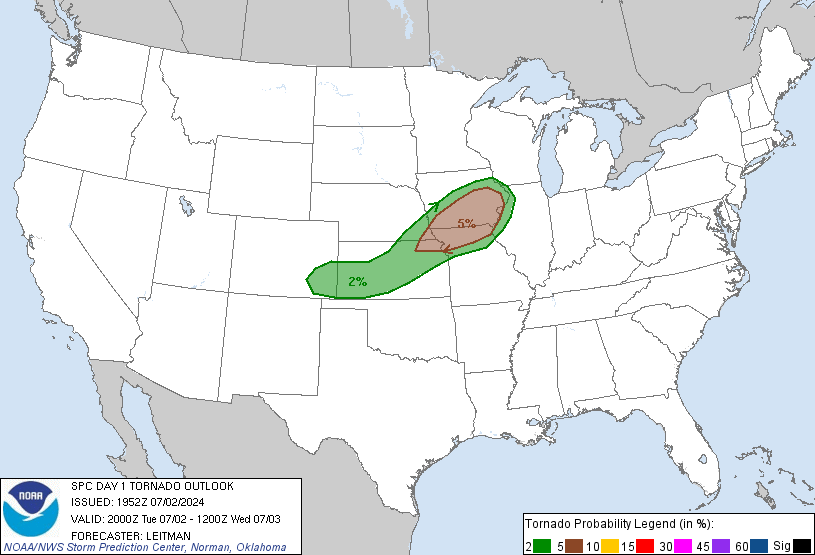 Current Tornado Outlook from NOAA Storm Prediction Center