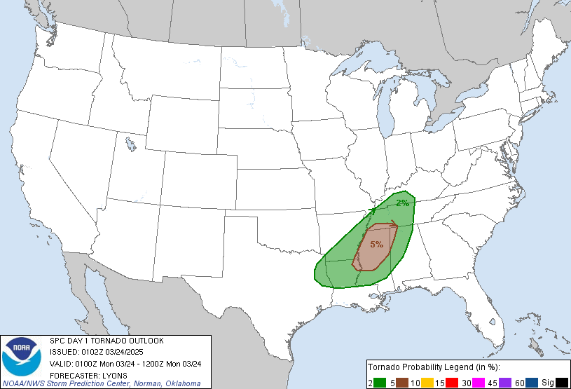 Current Tornado Outlook from NOAA Storm Prediction Center